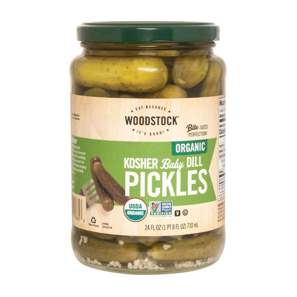 Woodstock Organic Kosher Baby Dill Pickles - Case of 6 - 24 Ounce