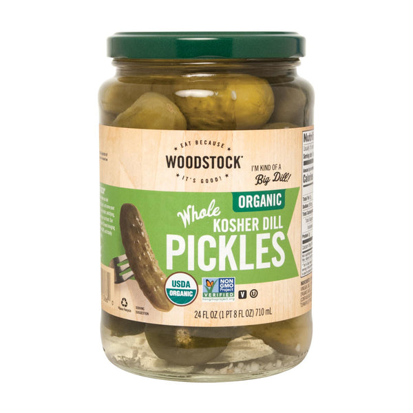 Woodstock Organic Kosher Whole Dill Pickles - Case of 6 - 24 Ounce