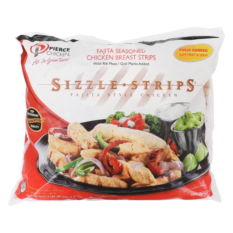 Pierce Chicken Chicken Fajita Seasoned Sizzle Strips 5 Pound Each - 2 Per Case.