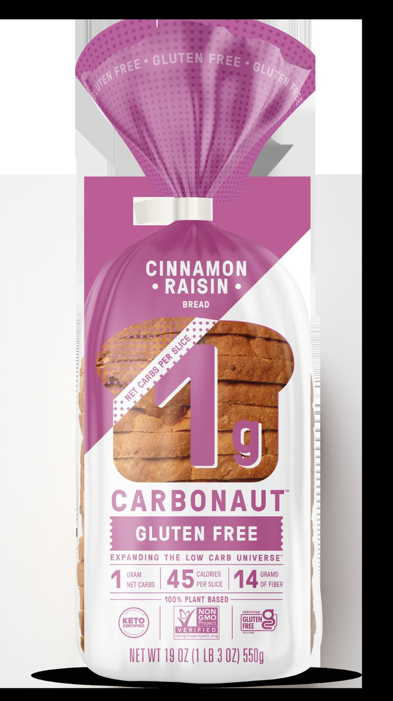 Carbonaut Cinnamon Raisin Gluten Free Breadlow Carb 19 Ounce Size - 8 Per Case.