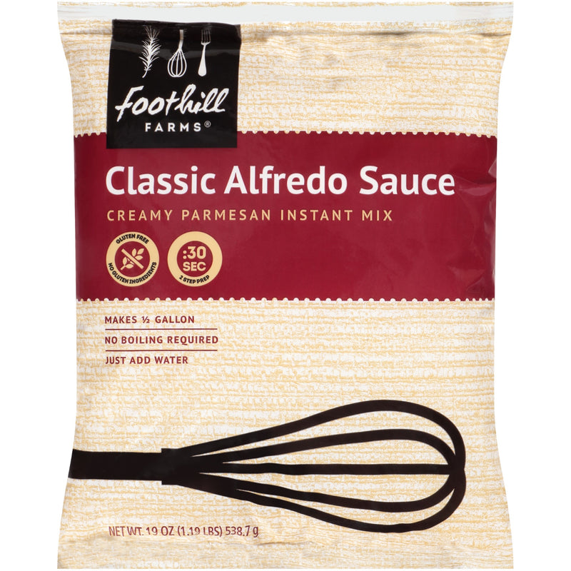 Foothill Farms Classic Alfredo Sauce Creamy Parmesan Instant Mix 19 Ounce Size - 8 Per Case.