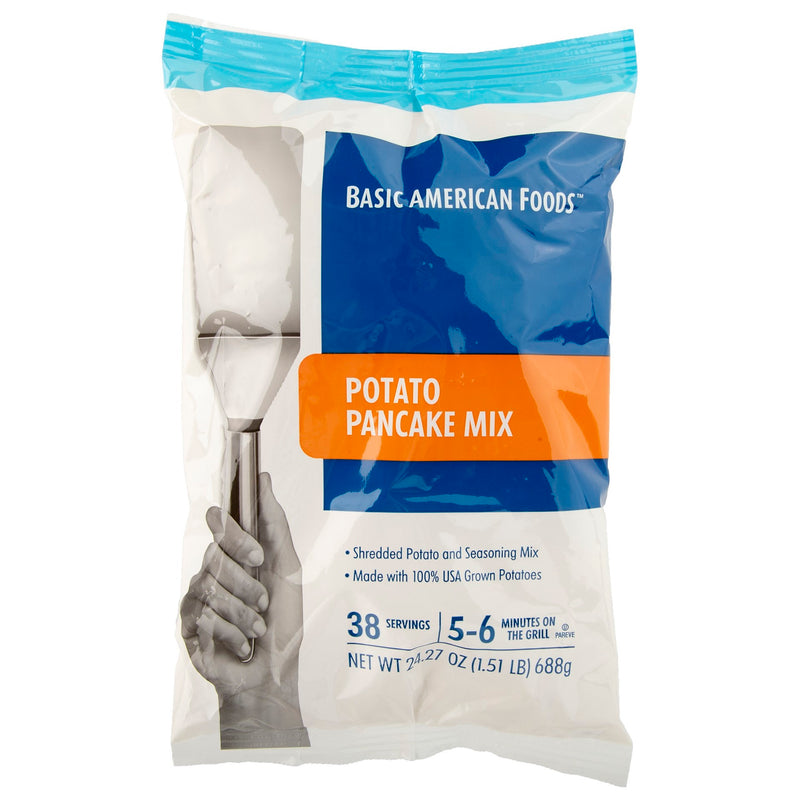 Basic American Foods Potato Pancake Mix Pancakes Per Crispy Fresh Shred 24.27 Ounce Size - 6 Per Case.