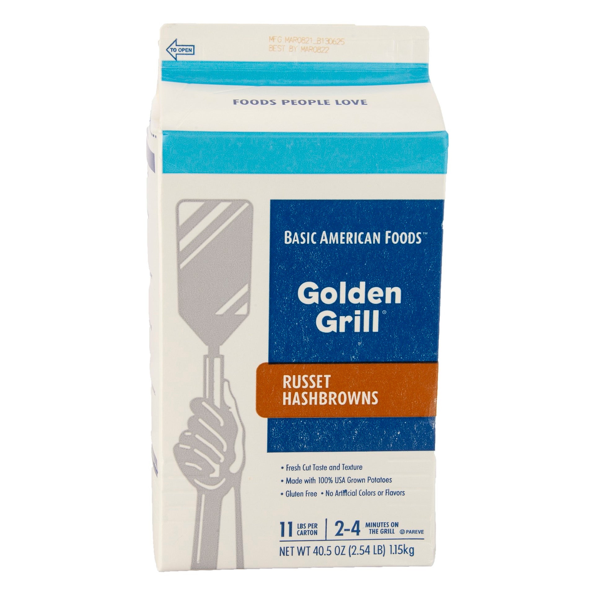 Golden Grill® Russet Hashbrowns Half Cup Servings Per Loose Shred Grills Fas 40.5 Ounce Size - 6 Per Case.