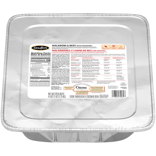 Stouffer's Macaroni & Beef With Tomatoes 4.75 Pound Each - 4 Per Case.