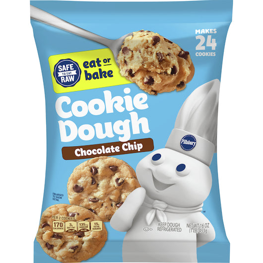 Pillsbury Chocolate Chip Cookie Dough Ready to Bake 16 Ounce Size - 12 Per Case.