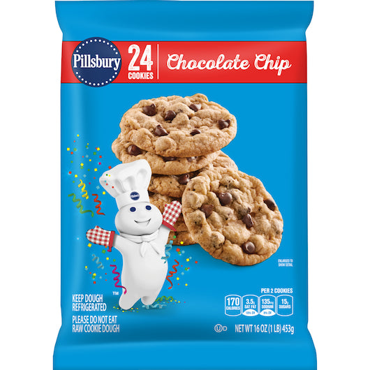Pillsbury Chocolate Chip Cookie Dough Ready to Bake 16 Ounce Size - 12 Per Case.