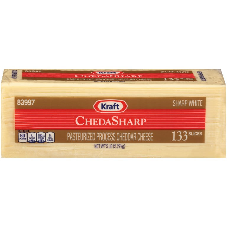 KRAFT ChedaSharp Sliced White Cheddar Cheese (135 Slices) 5 lb. 4 Per Case