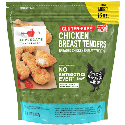 Applegate Gluten Free Breaded Chicken Breast Tenders 16 Ounce Size - 6 Per Case.