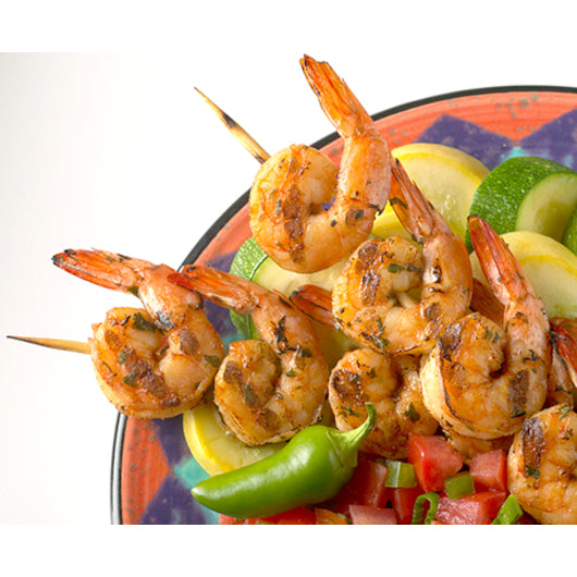 Tampa Maid Peeled And Deveined Tail On Skewered Shrimp Kabob 10 Count Packs - 60 Per Case.