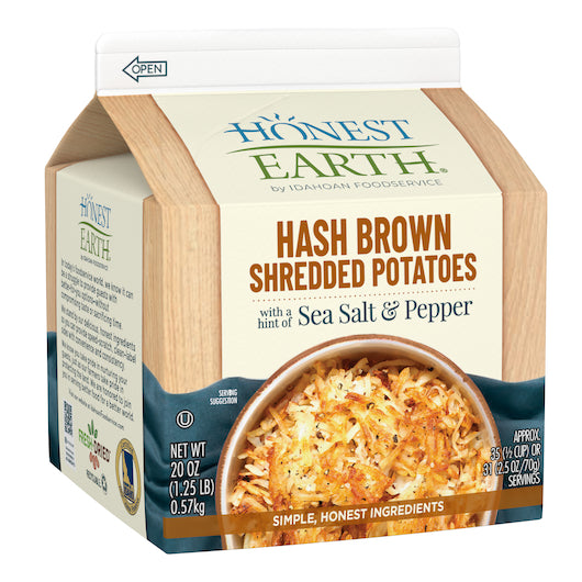 Honest Earth® Hash Brown Shredded Potatoes with A Hint Of Sea Salt & Pepper 1.25 Pound Each - 8 Per Case.