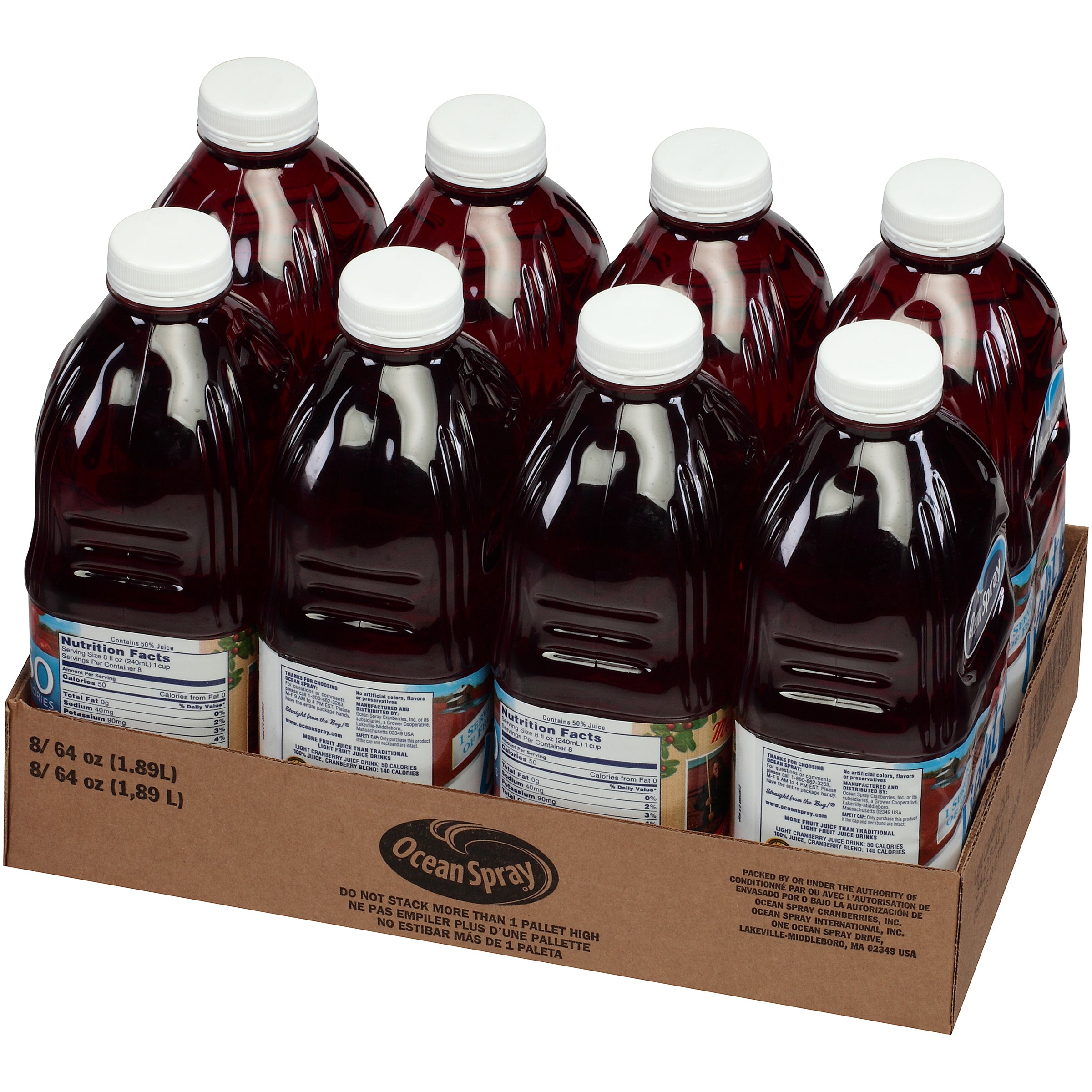 Ocean Spray Juice Light Cranberry Cocktail Plastic 64 Fluid Ounce - 8 Per Case.