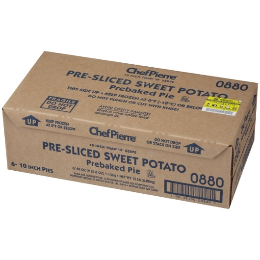 Chef Pierre Sweet Potato Pre-Sliced 8 Slices 10" Pie 2.5 Pound Each - 6 Per Case.