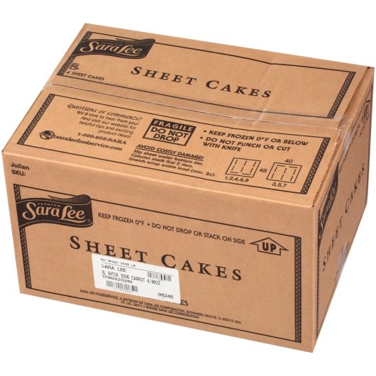 Sara Lee Carrot Cake Sheet Iced 12X16 6 Pound Each - 4 Per Case.