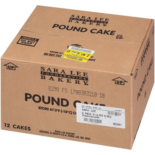 Sara Lee Large All Butter Pound Cake 16 Ounce Size - 12 Per Case.