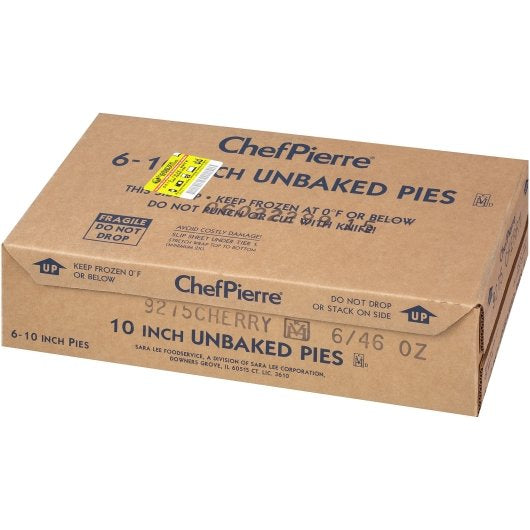 Chef Pierre Unbaked Cherry Pie 10" 46 Ounce Size - 6 Per Case.