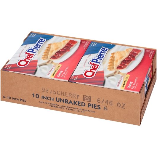 Chef Pierre Unbaked Cherry Pie 10" 46 Ounce Size - 6 Per Case.