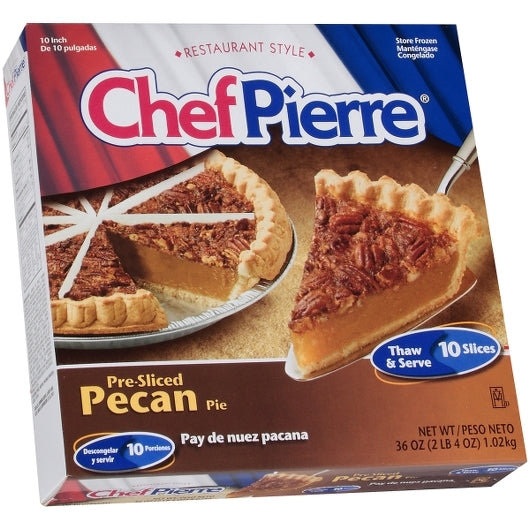 Chef Pierre Pecan Pre-Baked Pre-Sliced 10 Slices 10" Pie 2.25 Pound Each - 6 Per Case.