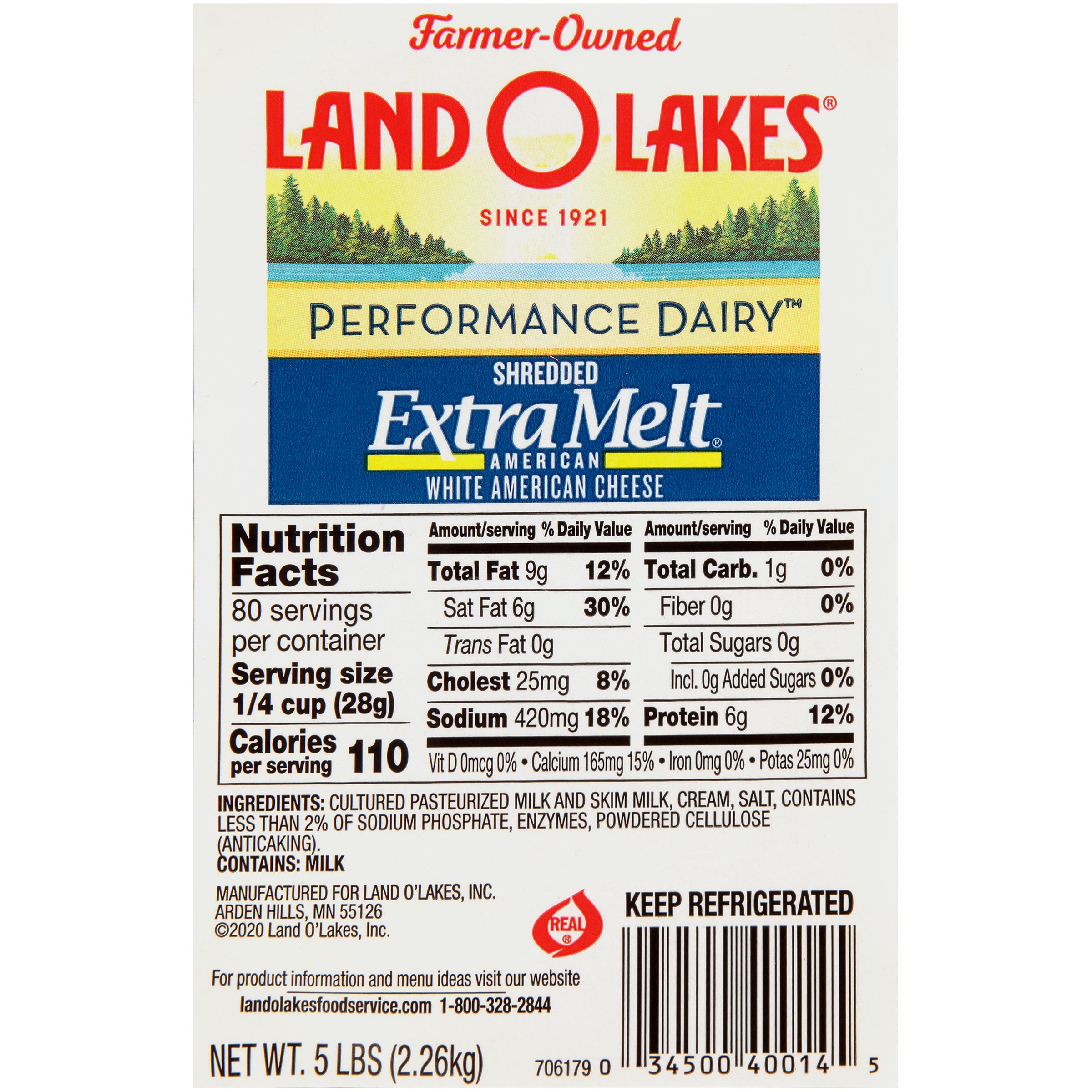 Land-O-Lakes® Extra Melt® Shredded American Cheese White 5 Pound Each - 4 Per Case.