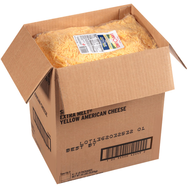 Land-O-Lakes® Extra Melt® Shredded American Cheese Yellow 5 Pound Each - 4 Per Case.