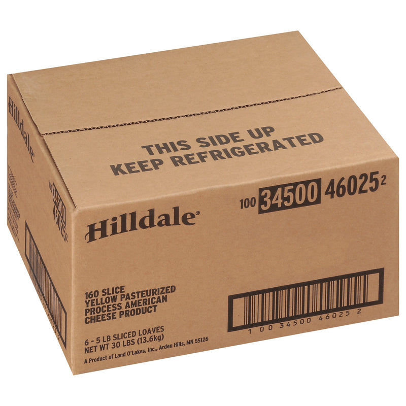 Hilldale® Process American Cheese Product Slices Yellow 5 Pound Each - 6 Per Case.