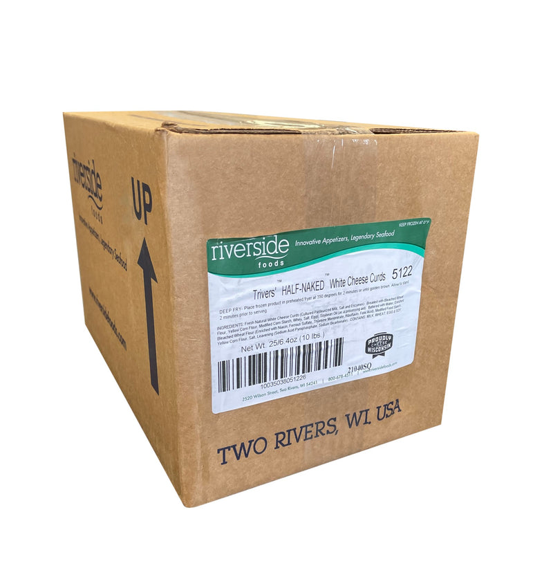 Trivers' Half Naked White Cheddar Curds 6.4 Ounce Size - 25 Per Case.