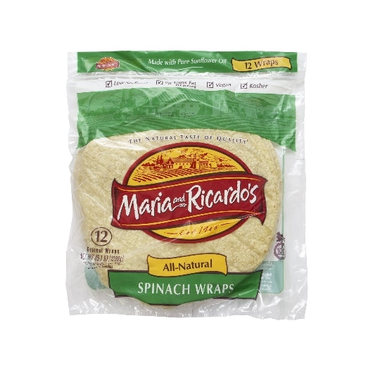 Maria & Ricardo's Spinach Flour Tortillas 12 Inch 12 Count Packs - 10 Per Case.