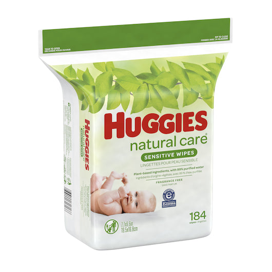 Huggies Baby Wipes Natural Care Fragrance Free, 184 Count Packs - 3 Per Case.