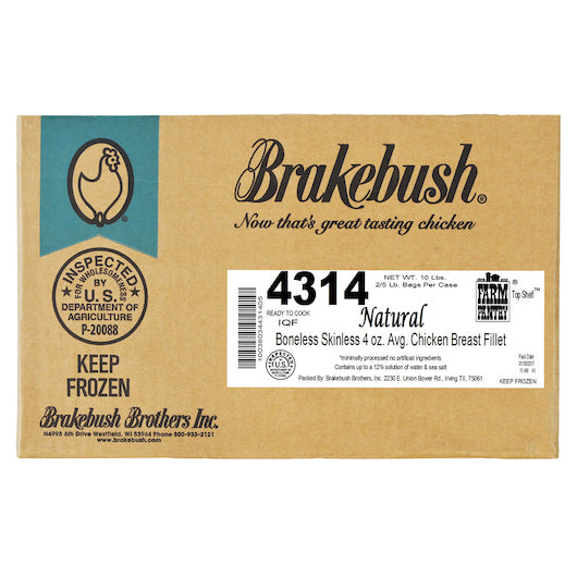 Brakebush Individually Quick Frozen Raw Boneless Skinless Chicken Breast Fillet, 5 Pounds