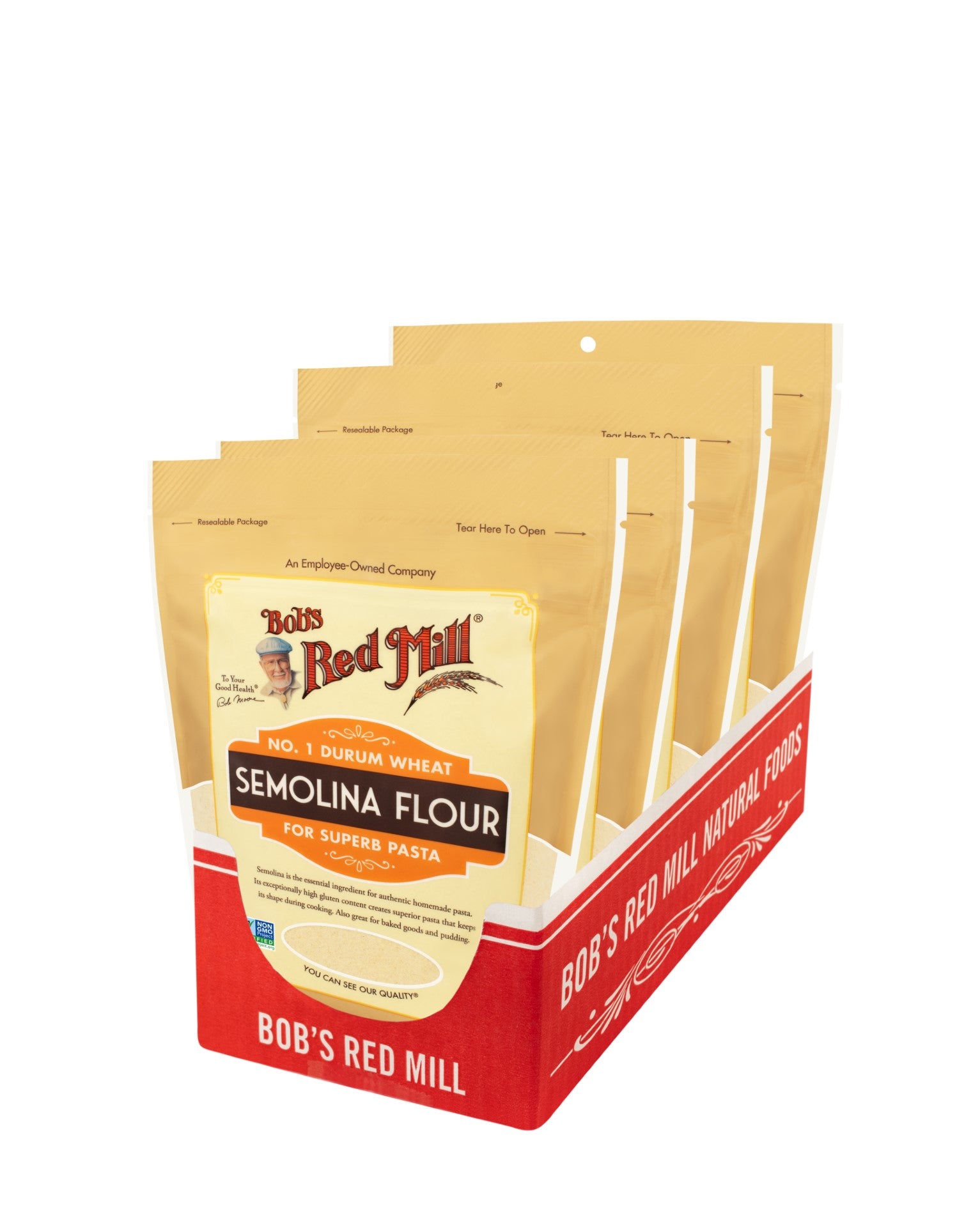Bob's Red Mill Semolina Flour One Four Resealable Pouches 24 Ounce Size - 4 Per Case.