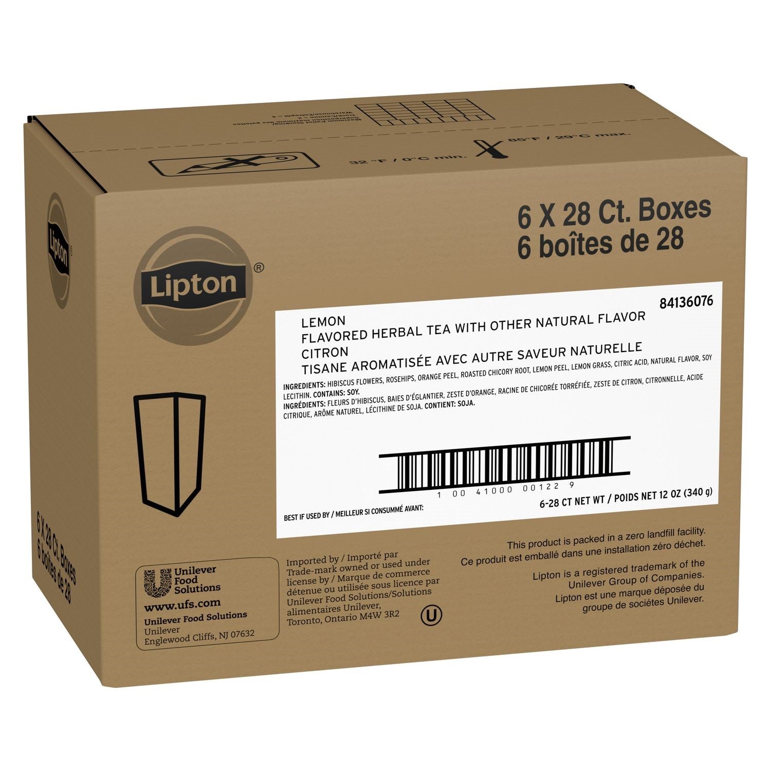 Lipton Tea Tea Lemon Lane 28 Count Packs - 6 Per Case.