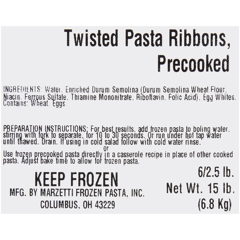 Marzetti Frozen Pasta Twisted Pasta Ribbons 6 Count Packs - 6 Per Case.