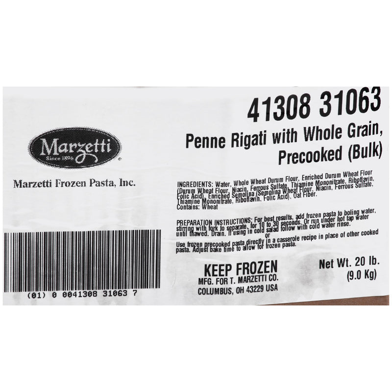 Marzetti Frozen Pasta Penne Rigatti Wwhole Grain 20 Pound Each - 1 Per Case.