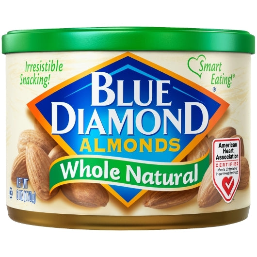 Blue Diamond Whole Natural Almonds, 6 Ounce Size - 12 Per Case.