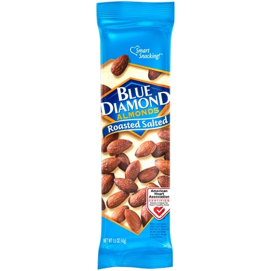 Blue Diamond Roasted Salted Almonds Tubes 1.5 Ounce Size - 144 Per Case.