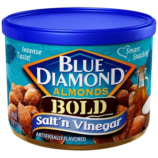 Blue Diamond Whole Salt And Vinegar Almonds Cans 6 Ounce Size - 12 Per Case.