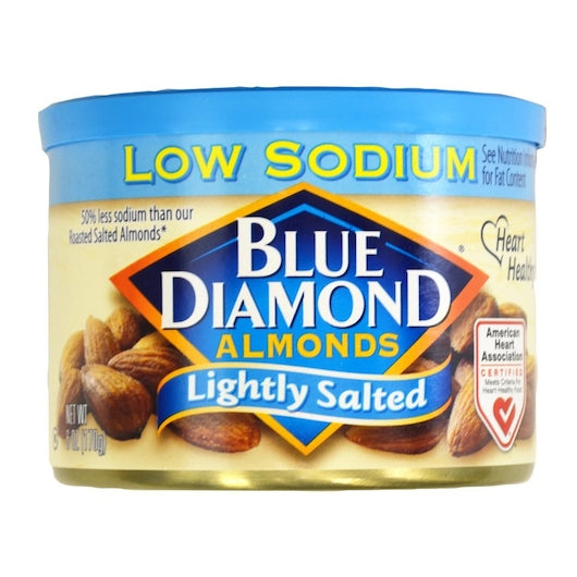 Blue Diamond Whole Lightly Salted Almonds Low Sodium 6 Ounce Size - 12 Per Case.
