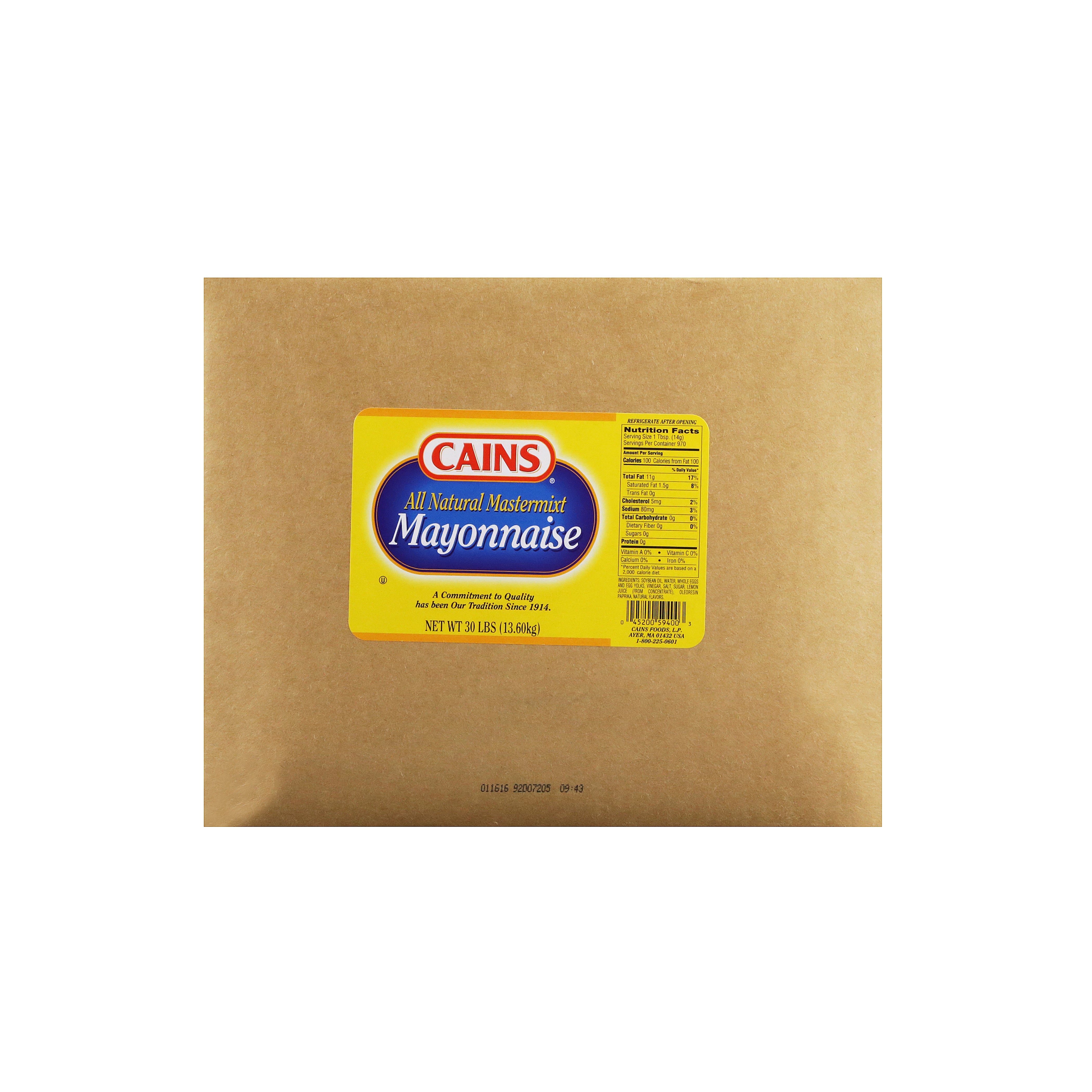 Cains All Natural Mayonnaise 30 Pound Each - 1 Per Case.