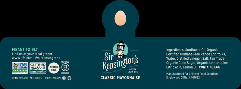 Sir Kensington's Mayonnaise Classic 1.2 Ounce Size - 48 Per Case.