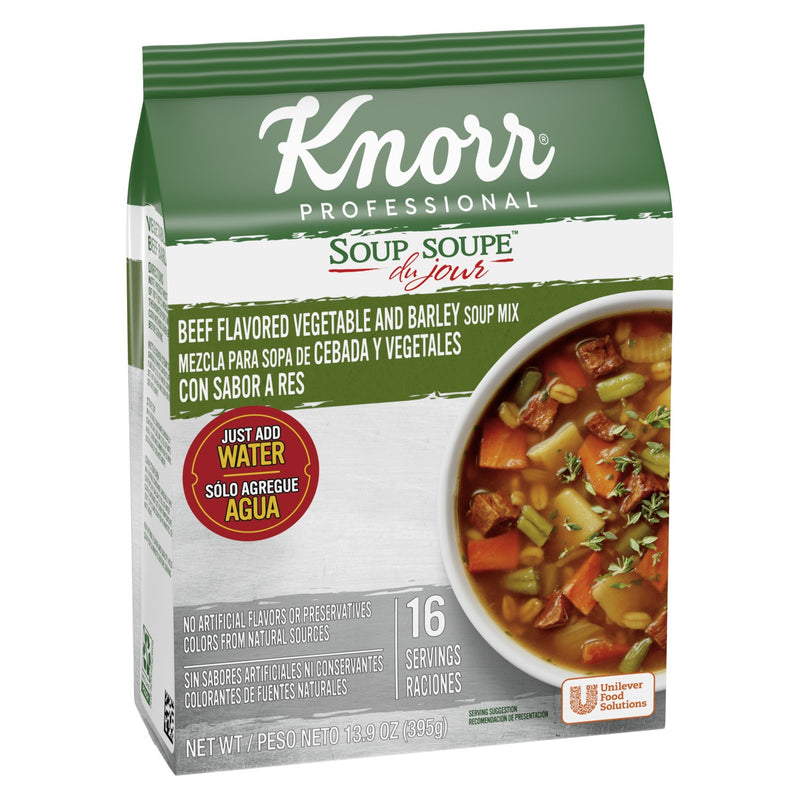 Knorr Soup Du Jour Veg Beef Barley 13.9 Ounce Size - 4 Per Case.