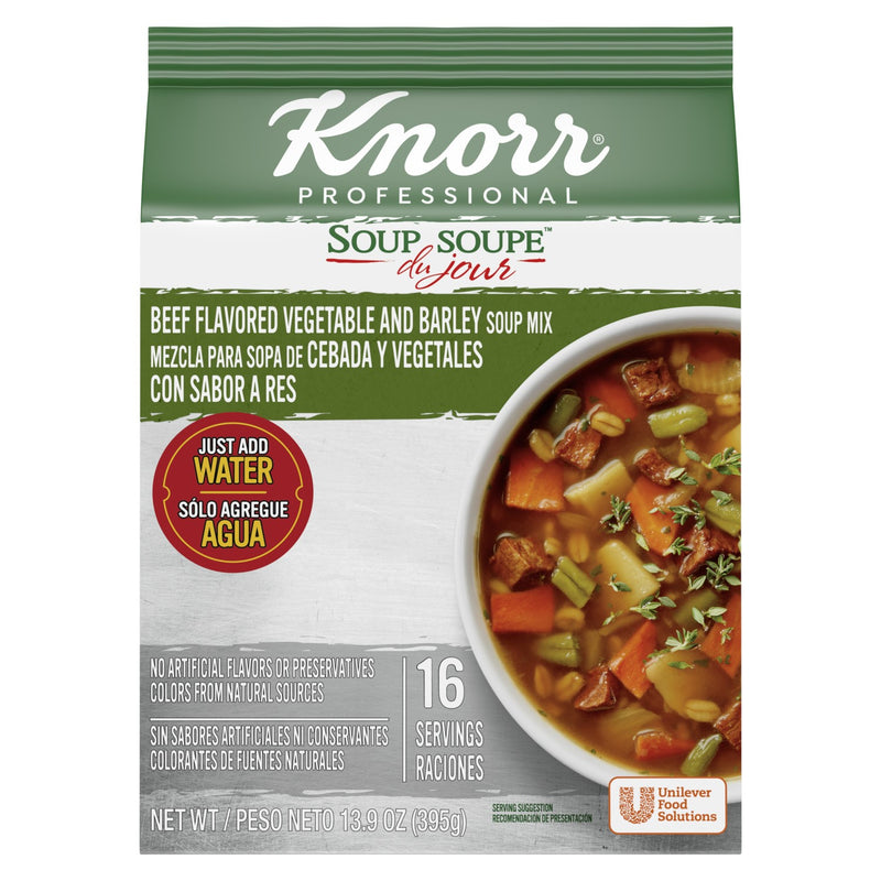Knorr Soup Du Jour Veg Beef Barley 13.9 Ounce Size - 4 Per Case.