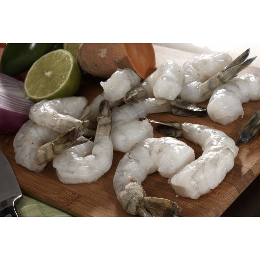 Harbor Seafood Oyster Bay 21-25 Count Peeled Deveined Tail On Raw IQF White Shrimp 2 Pound Each - 5 Per Case.