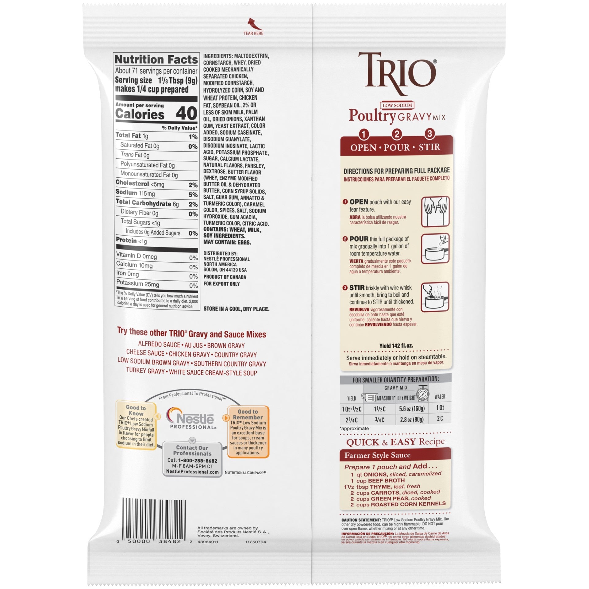 Trio Low Sodium Poultry Gravy Mix Made With Chicken 1.41 Pound Each - 8 Per Case.