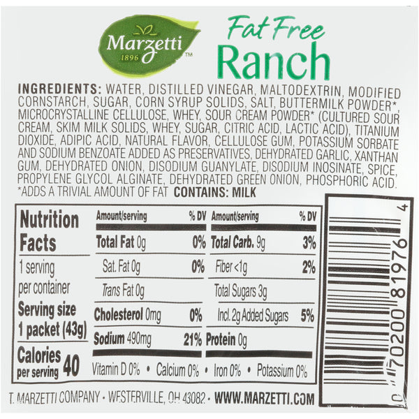 Fat Free Ranch Dressing 1.5 Ounce Size - 60 Per Case.
