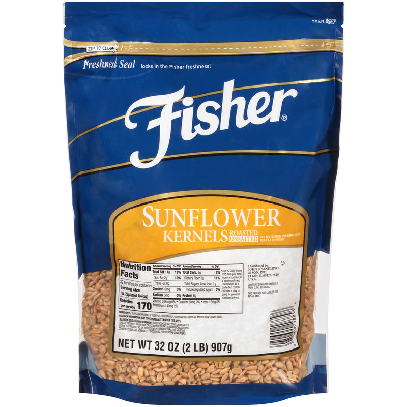 Fisher Roasted Sunflower Kernels No Salt 32 Ounce Size - 3 Per Case.