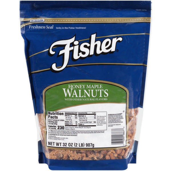 Fisher Honey Maple Walnut Halves And Pieces 32 Ounce Size - 3 Per Case.