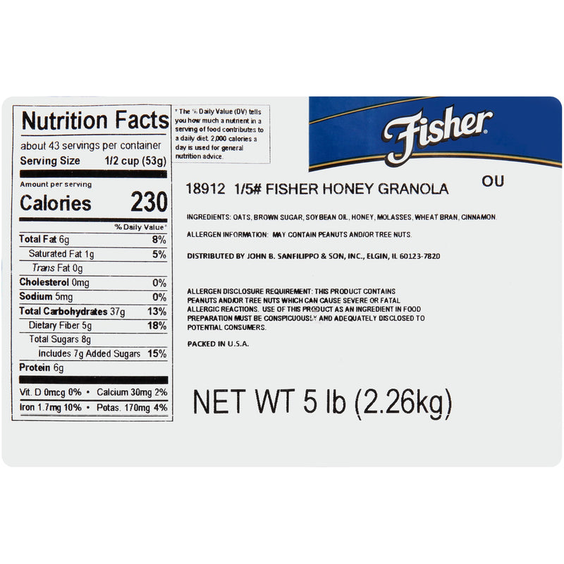 Fisher Honey Granola 5 Pound Each - 1 Per Case.