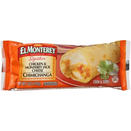 El Monterey Individually Wrapped Chicken & Monterey Jack Cheese Chimichanga, 4.5 Ounces- 24 Per Case.