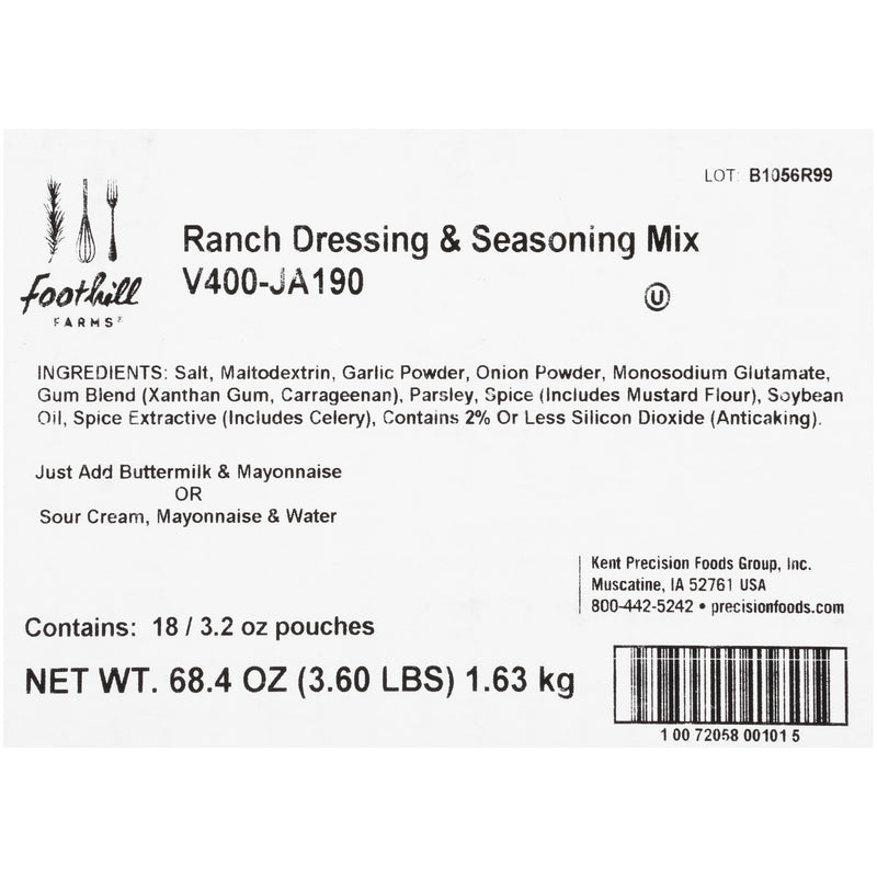 Foothill Farms® Ranch Dressing & Seasoningmix 3.2 Ounce Size - 18 Per Case.