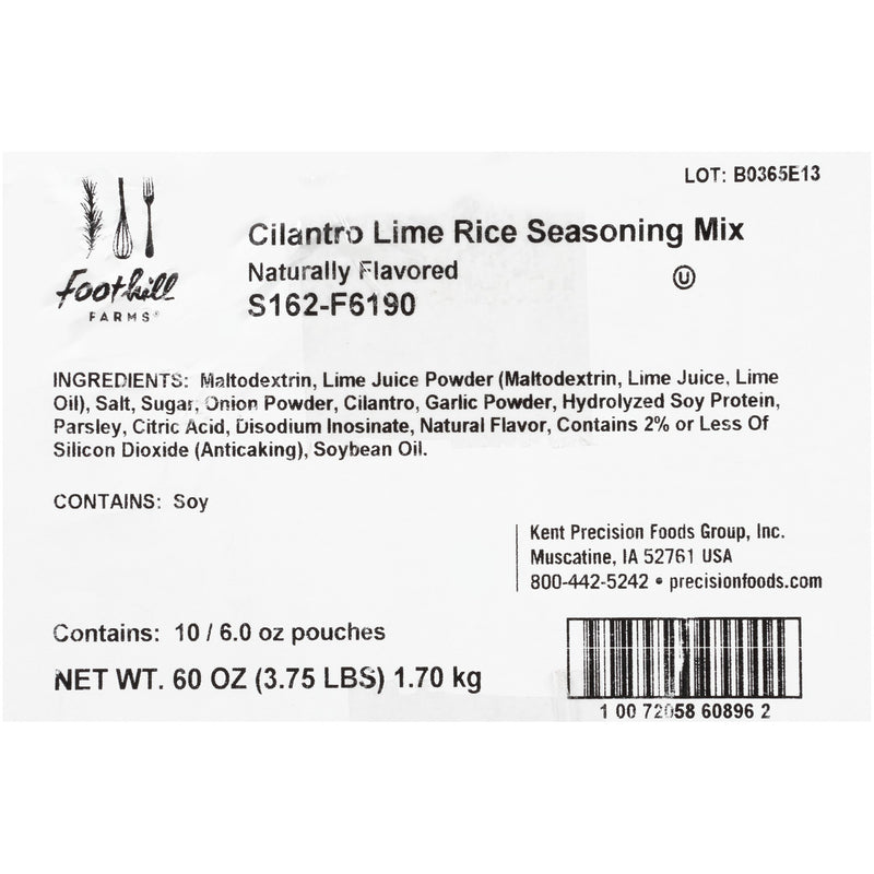 Foothill Farms Cilantro Lime Rice Seasoning Mix 6 Ounce Size - 10 Per Case.