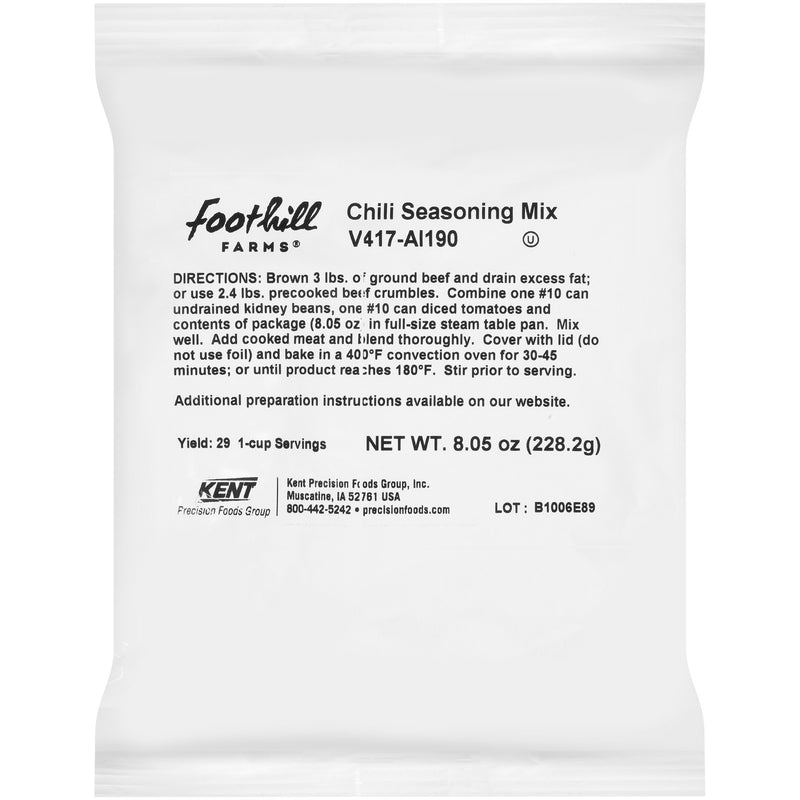 Foothill Farms Chili Seasoning Mix 8.05 Ounce Size - 6 Per Case.